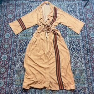 VTG 70s Kingsport Orange Robe Racing Stripe Velour Moleskin Velvet‎ Brown L USA